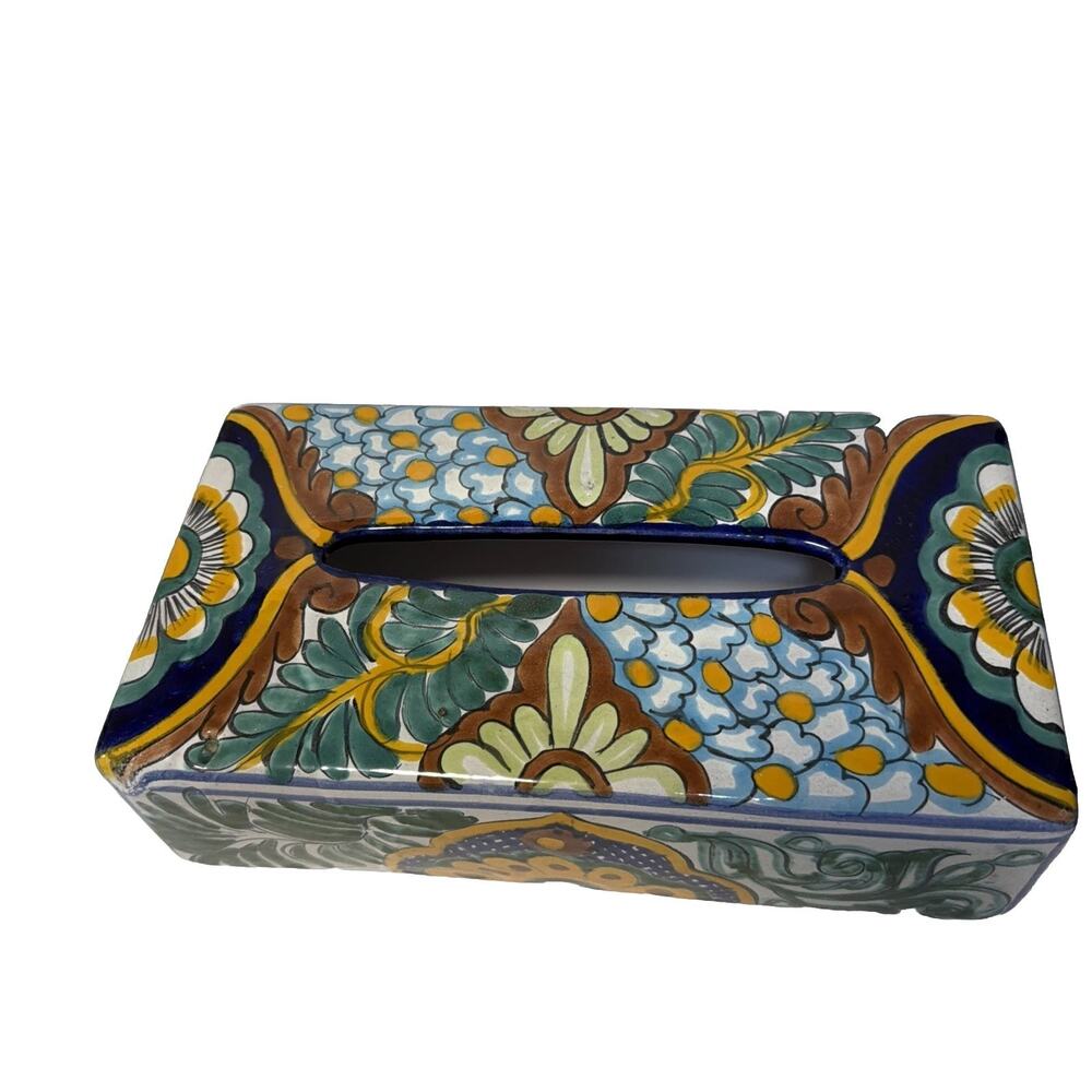 Mexican Talavera Pottery Ceramic Tissue Box Hand Painted Lead Free